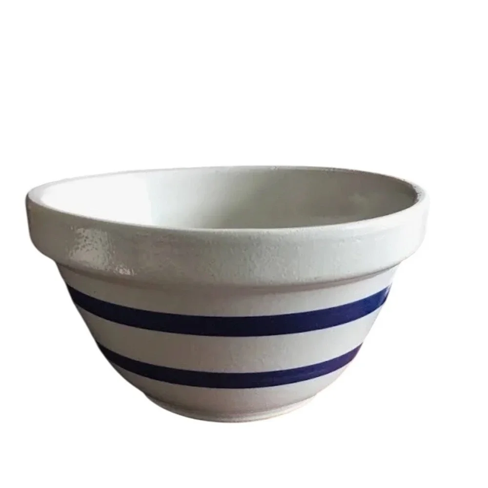 Robinson Ransbottom Stoneware Mixing Bowl Blue‎ Stripes 2.5 Qt USA